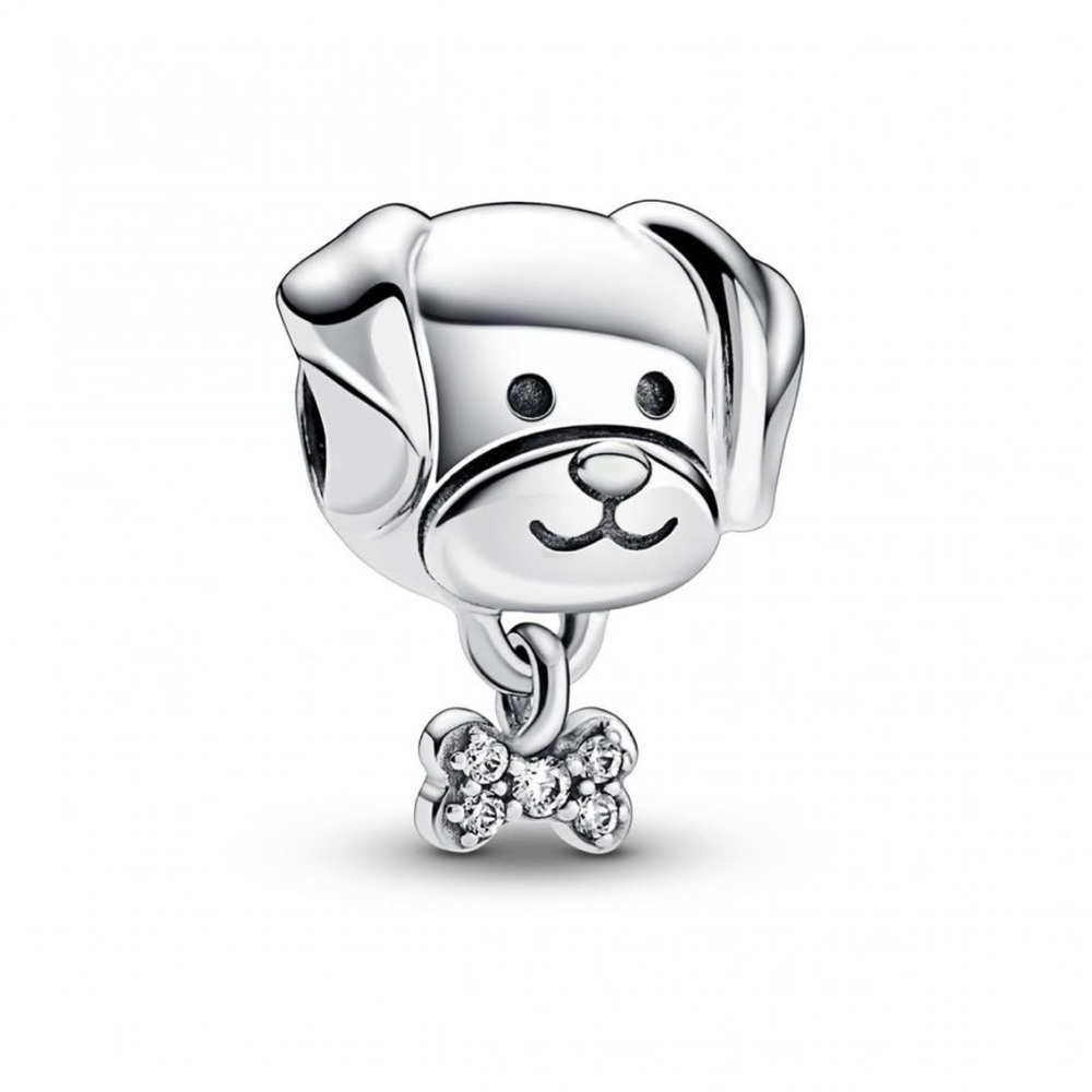 PANDORA Silver Dog & Pet Head Dangle Charm with Bone